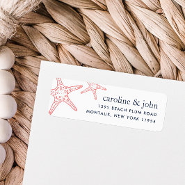 Coral & Navy Starfish Return Address Etiket