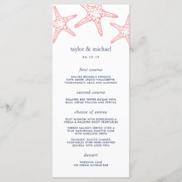 Coral & Navy Starfish Wedding Menu Kaart