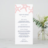Coral & Navy Starfish Wedding Menu Kaart (Staand voorkant)