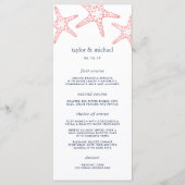 Coral & Navy Starfish Wedding Menu Kaart (Voorkant)