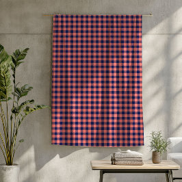 Coral & Navy Tartan Deken Gezellig Plaid Alle Seiz