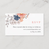 Coral Navy Wedding RSVP Online Website Visitekaartje (Voorkant)