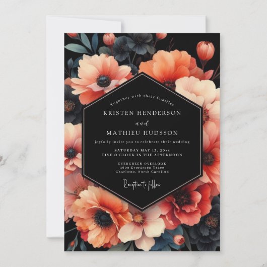 Coral Noir Anemone Wedding Kaart (Voorkant)