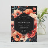 Coral Noir Anemone Wedding Kaart (Staand voorkant)