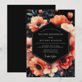 Coral Noir Anemone Wedding Kaart (Voorkant / Achterkant)