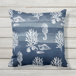 Coral Ocean Seahorse Navy Blue Sierkussen