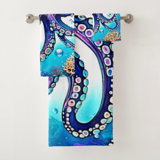 Coral Octopus Glow Design Bad Handdoek (Insitu)