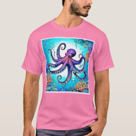Coral Octopus Glow Design T-shirt