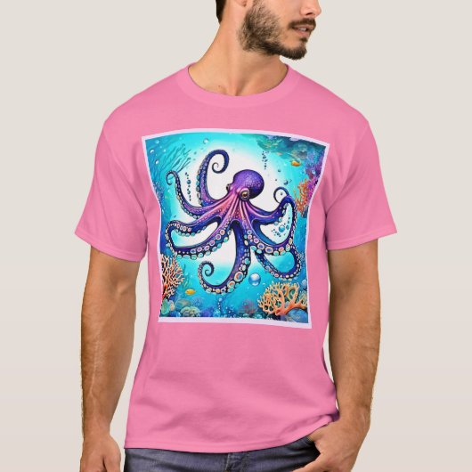 Coral Octopus Glow Design T-shirt (Voorkant)