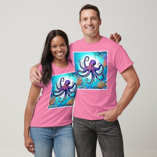Coral Octopus Glow Design T-shirt (Unisex)