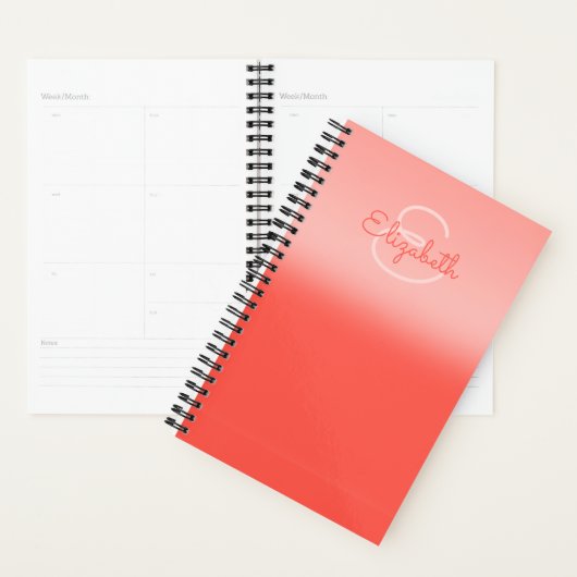 Coral Ombre Aangepaste Naam Initiaal Letter Monogr Planner (Display)