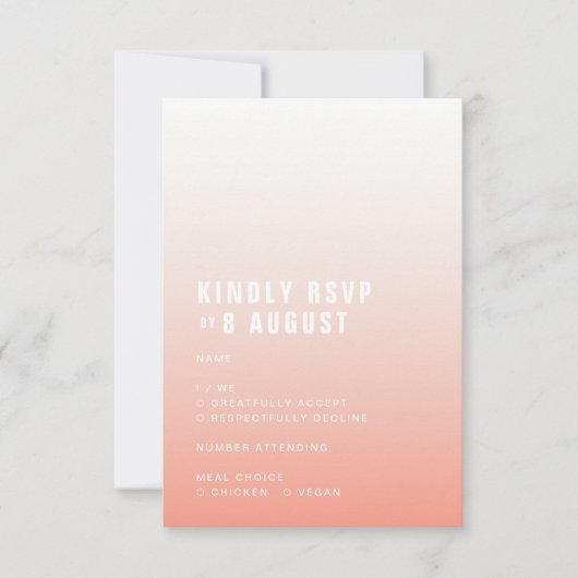 Coral Ombre | Blush Pink Modern Minimalist Weddens RSVP Kaartje (Voorkant)