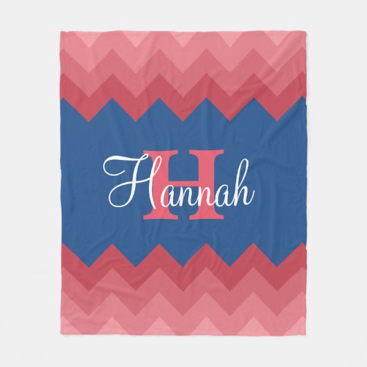 Coral Ombre Chevrons Monogram Fleece Blanket (Voorkant)