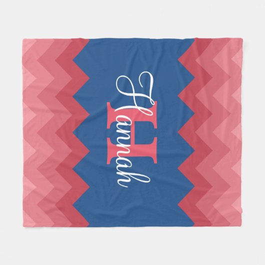Coral Ombre Chevrons Monogram Fleece Blanket (Voorkant (Horizontaal))