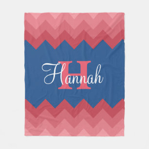 Coral Ombre Chevrons Monogram Fleece Blanket Deken