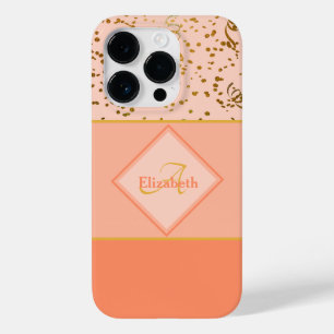 Coral Ombre Gold Confetti Monogram Template Case-Mate iPhone 14 Pro Hoesje
