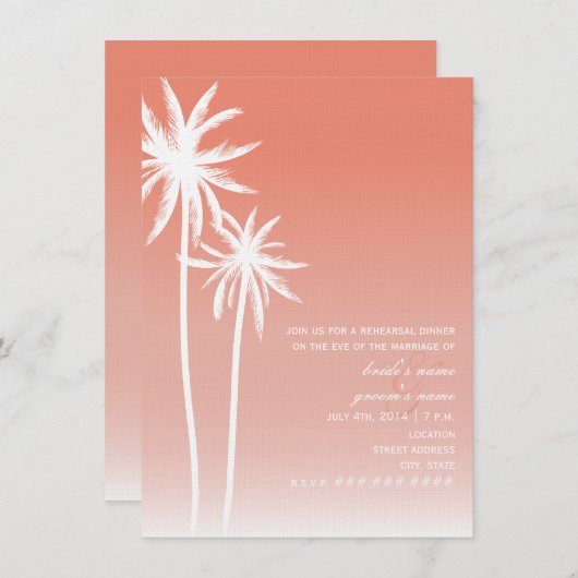 Coral Ombré Palm Trees Beach repesal Dinner Kaart (Voorkant / Achterkant)