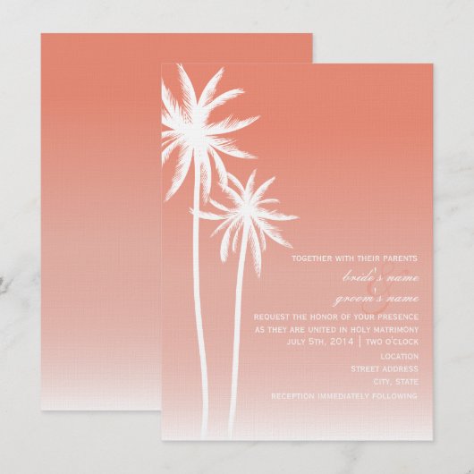 Coral ombré palm Trees Beach Wedding Kaart (Voorkant / Achterkant)