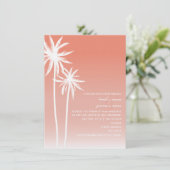 Coral ombré palm Trees Beach Wedding Kaart (Staand voorkant)