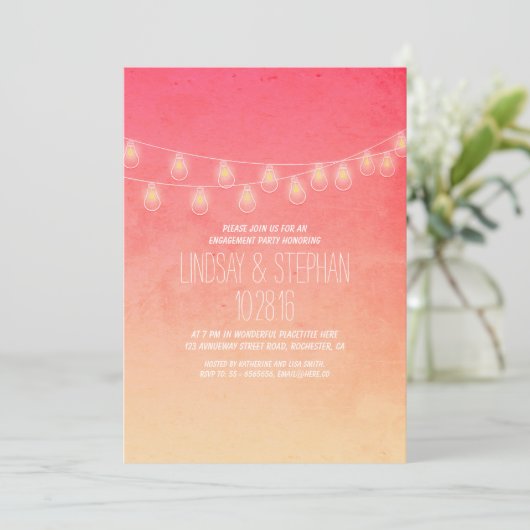 Coral Ombre String Lights verlovingsfeest nodigt u Kaart (Staand voorkant)