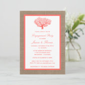 Coral on Burlap Boho Beach Engagement Kaart (Staand voorkant)