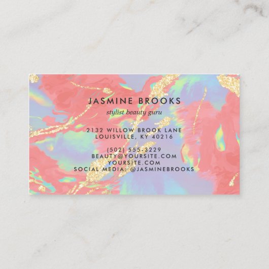 Coral Opal Holographic Gold Glitter Visitekaartje (Achterkant)