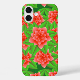 Coral Oranje Camellias en Groene Bladeren iPhone 16 Plus Hoesje