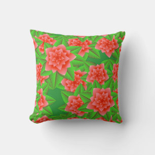 Coral Oranje Camellias en Groene Bladeren Kussen
