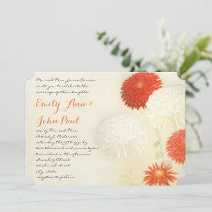 Coral Oranje Chrysanthemum Wedding Invitations Kaart