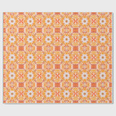 Coral Oranje en Cream Batik Medallion Pattern Cadeaupapier (Vlak)