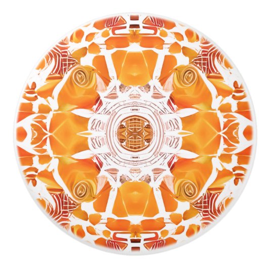 Coral Oranje en Cream Batik Medallion Pattern Keramische Knop (Voorkant)