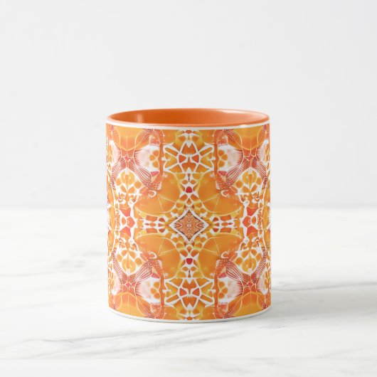 Coral Oranje en Cream Batik Medallion Pattern Mok (Midden)