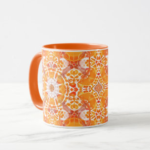 Coral Oranje en Cream Batik Medallion Pattern Mok