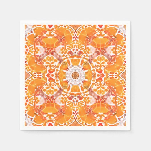 Coral Oranje en Cream Batik Medallion Pattern Servet (Voorkant)