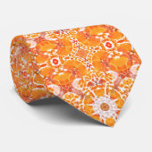 Coral Oranje en Cream Batik Medallion Pattern Stropdas (Opgerold)
