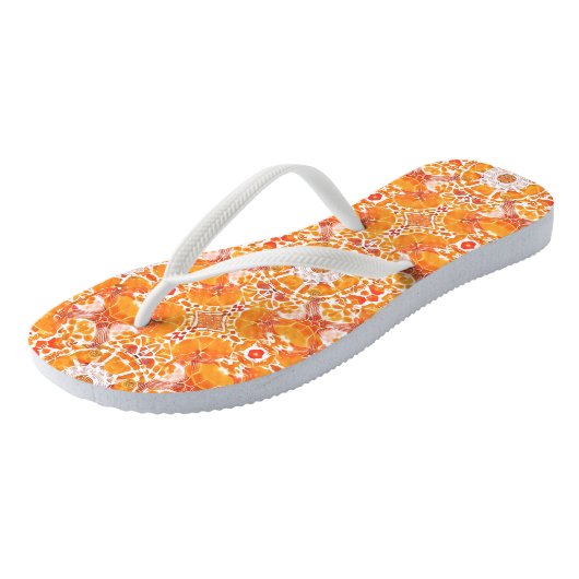 Coral Oranje en Cream Batik Medallion Pattern Teenslippers (Schuin)