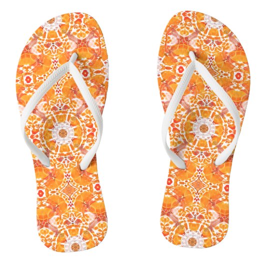 Coral Oranje en Cream Batik Medallion Pattern Teenslippers (Voetbed)