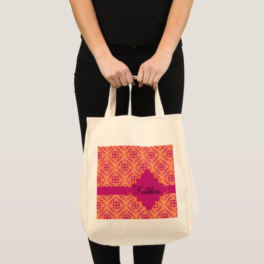 Coral Oranje en magenta Arabesque Marokkaans Tote Bag (Voorkant (product))