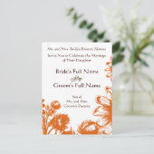 Coral Oranje  Flowers bruiloft Aankondigingskaart (Staand voorkant)