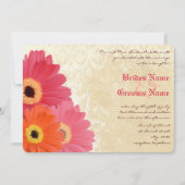 Coral Oranje roze Gerber Daisy Wedding Invitation Kaart (Voorkant)