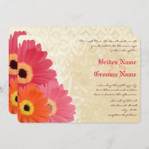 Coral Oranje roze Gerber Daisy Wedding Invitation Kaart
