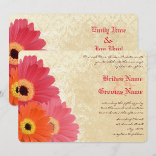 Coral Oranje roze Gerber Daisy Wedding Invitation Kaart