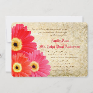 Coral Oranje roze Gerber Daisy Wedding Invitation Kaart