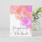 Coral Orchid Waterverf Butterfly Bliss Wedding Kaart (Staand voorkant)