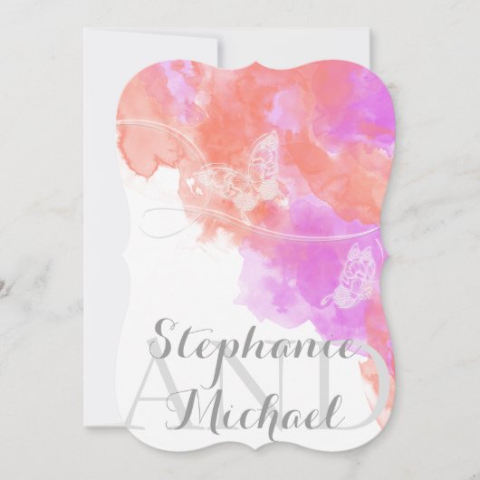 Coral Orchid Waterverf Butterfly Bliss Wedding Kaart (Voorkant)