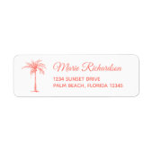 Coral Palm Tree Beach Weduwadres Etiket (Voorkant)