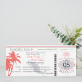 Coral Palm Tree Mexico Boarding Pass Weddenschap Kaart (Staand voorkant)