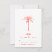 Coral Palm Tree Tropical Beach Weddenschap RSVP Kaartje (Voorkant)
