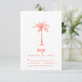 Coral Palm Tree Tropical Beach Weddenschap RSVP Kaartje (Staand voorkant)