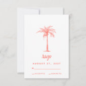 Coral Palm Tree Tropical Beach Weddenschap RSVP Kaartje (Voorkant)